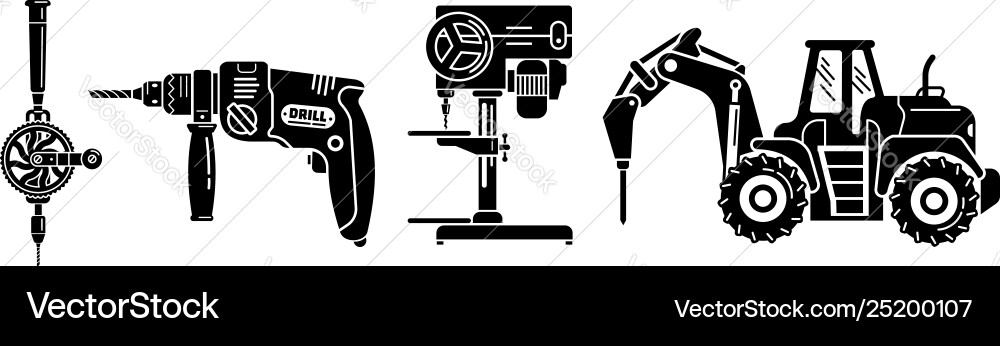 Drilling machine icons set simple style Drilling machine icons set simple style vector image