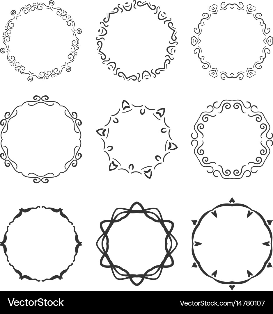 Hand drawn circle vignette frames set isolated vector image