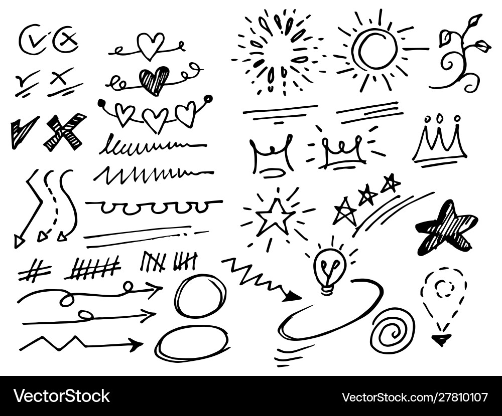 Hand drawn doodle design element set Royalty Free Vector