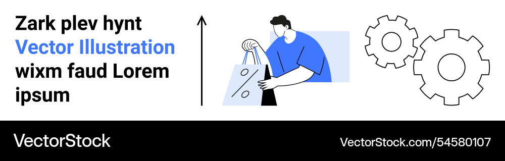 Man placing triangles in a bag next to gears Man placing triangles in a bag next to gears Vector Image