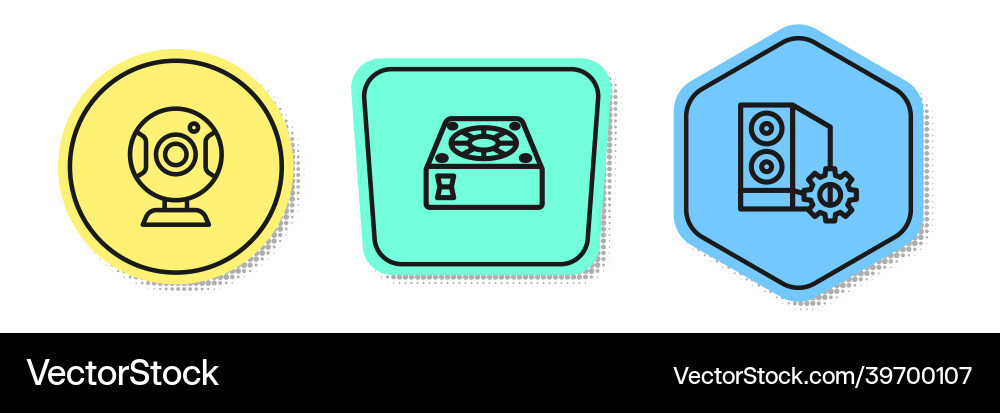 Set line web camera computer cooler and case Set line web camera computer cooler and case vector image
