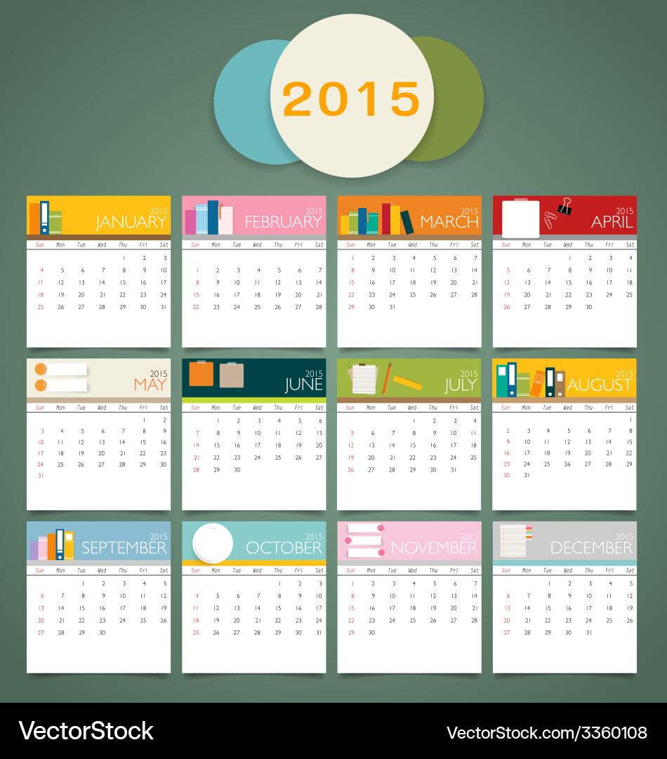 2015 calendar (3360108) – Royalty-Free Vector | VectorStock, image size:950x1080