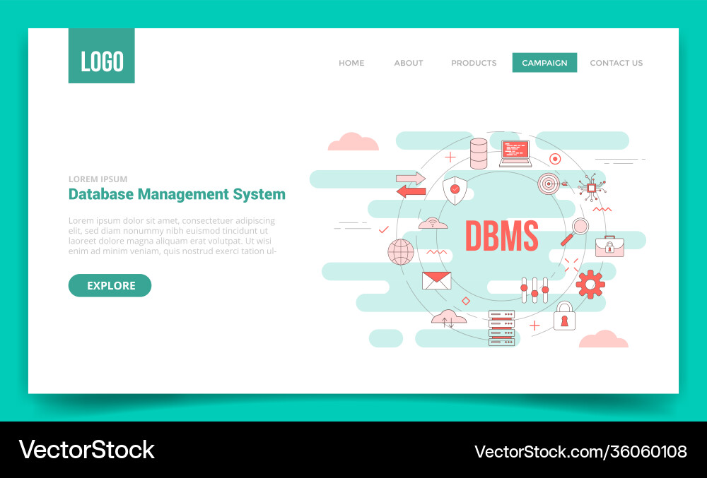 Dbms database management system concept Dbms database management system concept vector image
