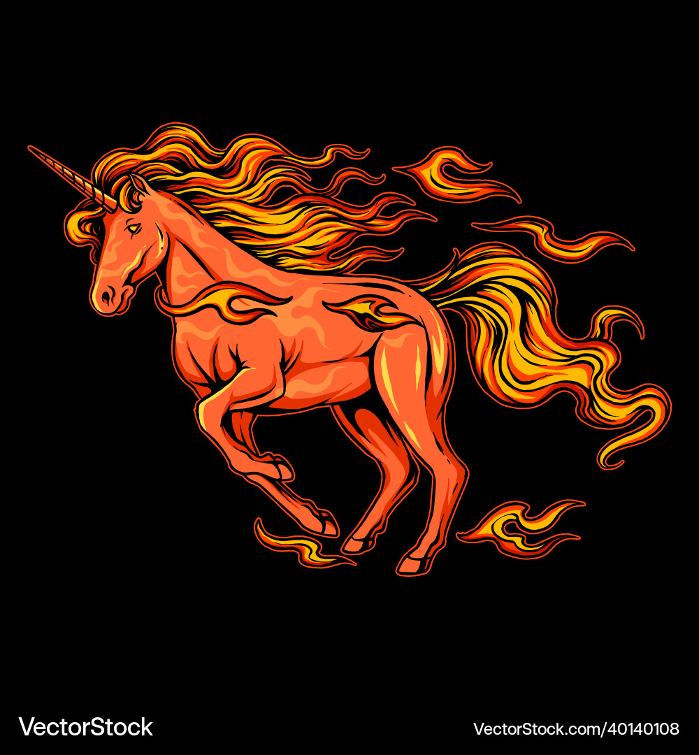 Feuer Einhorn mit Hörnern und Haarverschmierung Feuer Einhorn mit Hörnern und Haarverschmierung vektorbild
