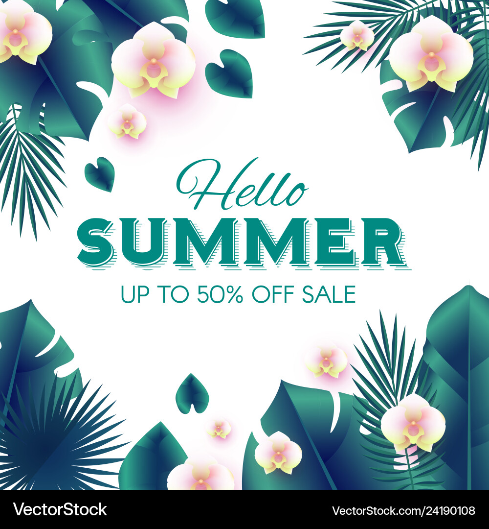 Hello summer tropical design template with palm Vector Image