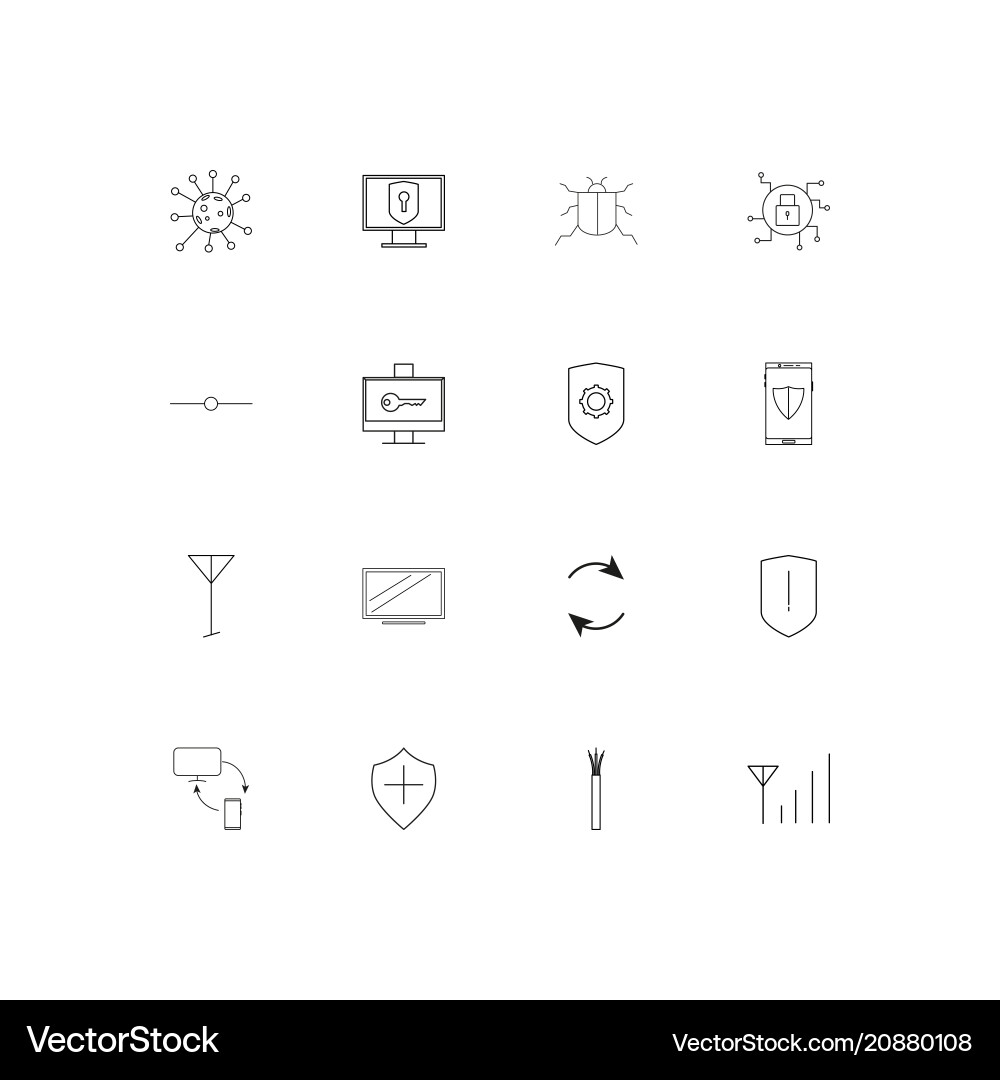 Internet security linear thin icons set outlined vector image