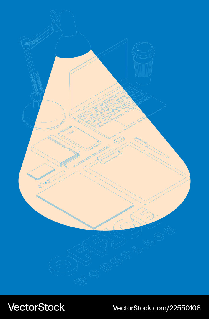 Isometric concept of workplace with computer Vector Image