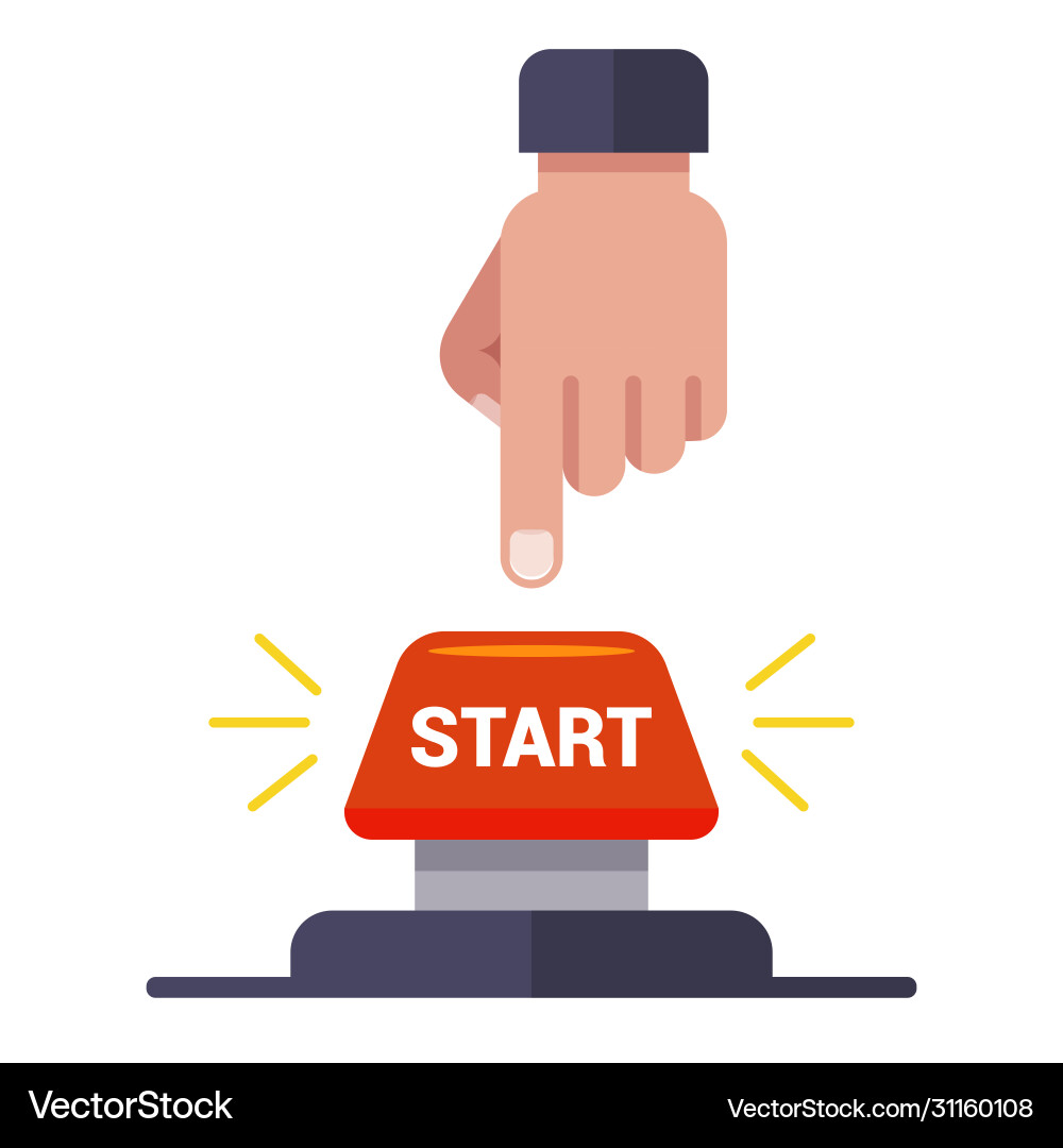 Man presses red start button vector image