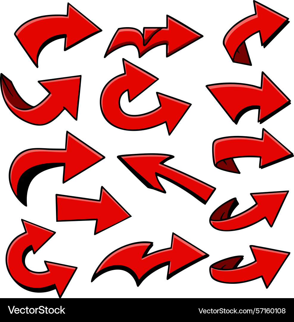 Red arrows set pointing different directions Red arrows set pointing different directions vector image
