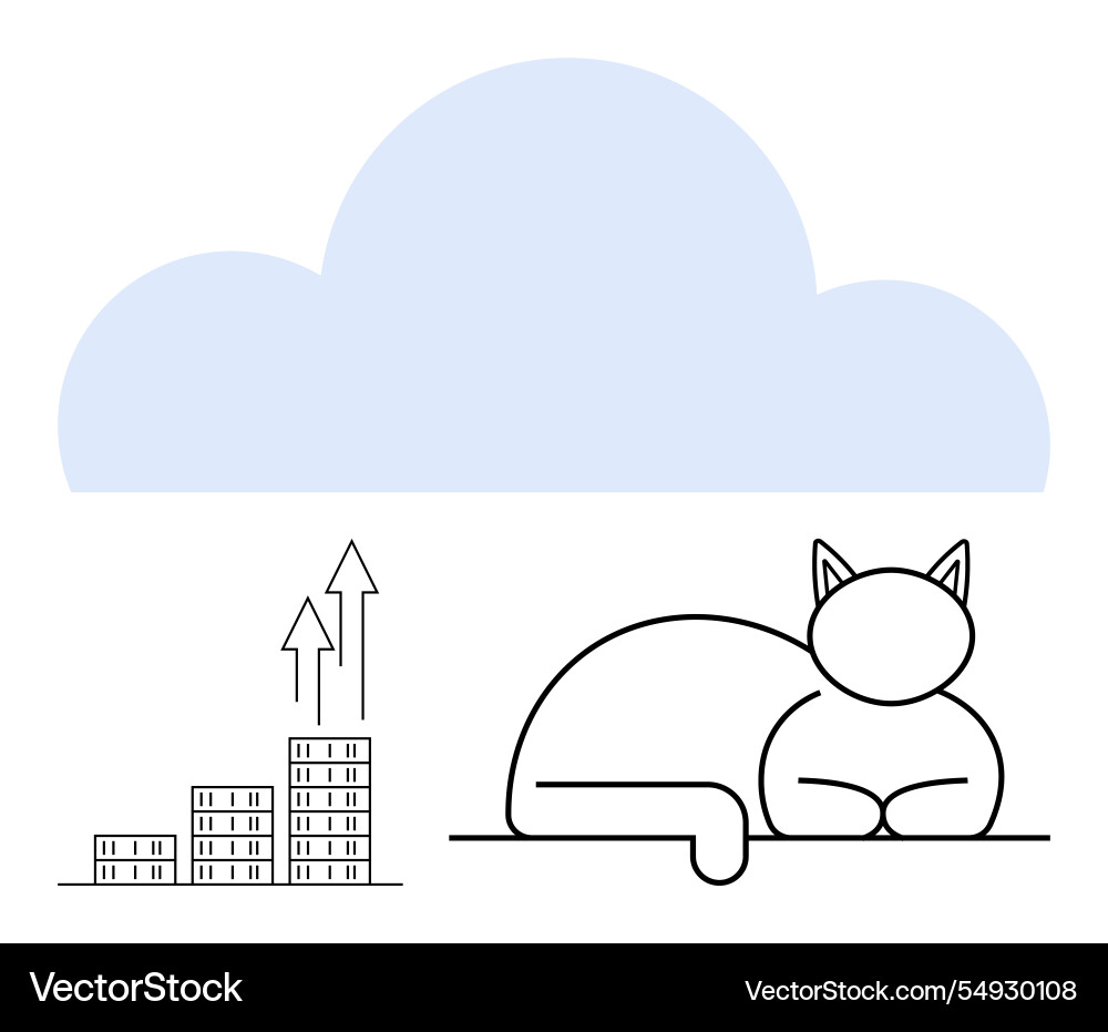 Relaxed cat with cloud and growing bar graph Vector Image