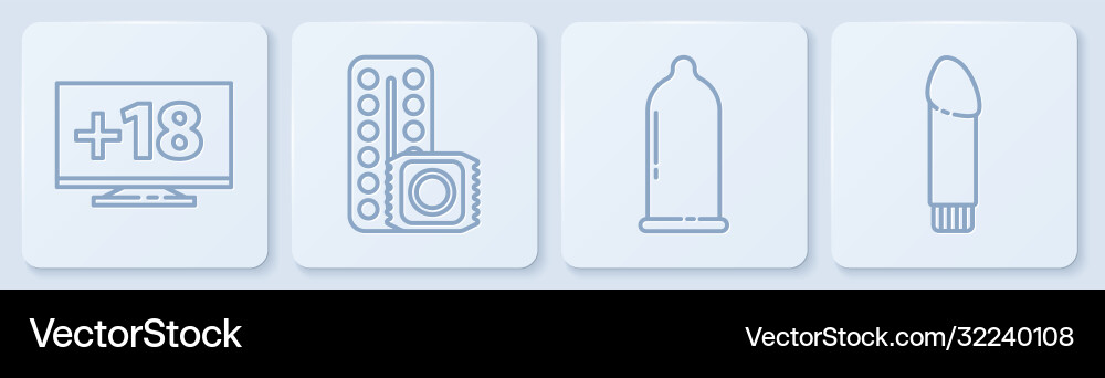 Set line monitor with 18 plus content condom Set line monitor with 18 plus content condom Vector Image