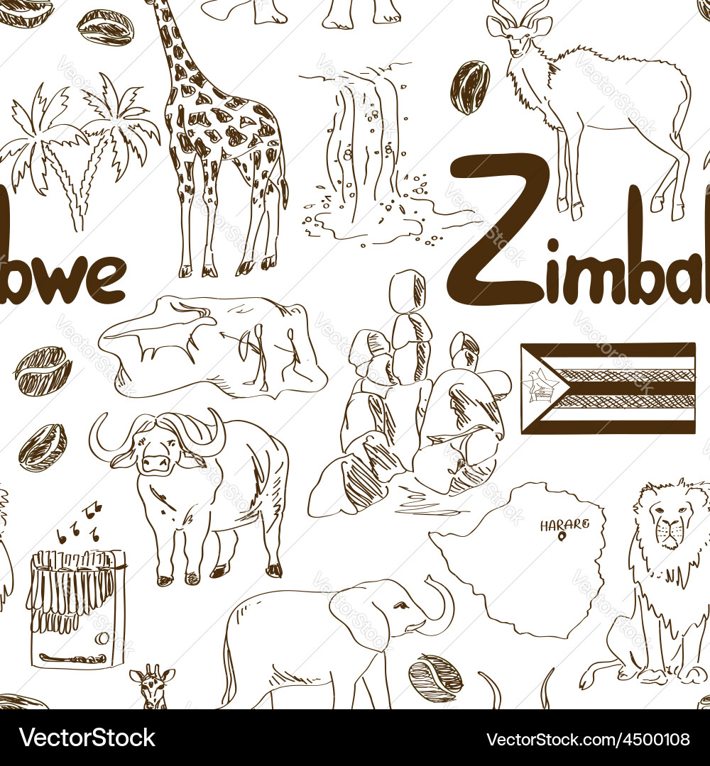 Sketch zimbabwe seamless pattern Vector Image