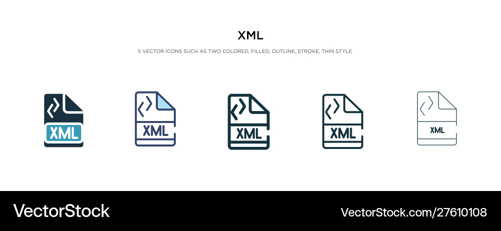 Xml icon in different style two colored Xml icon in different style two colored vector image