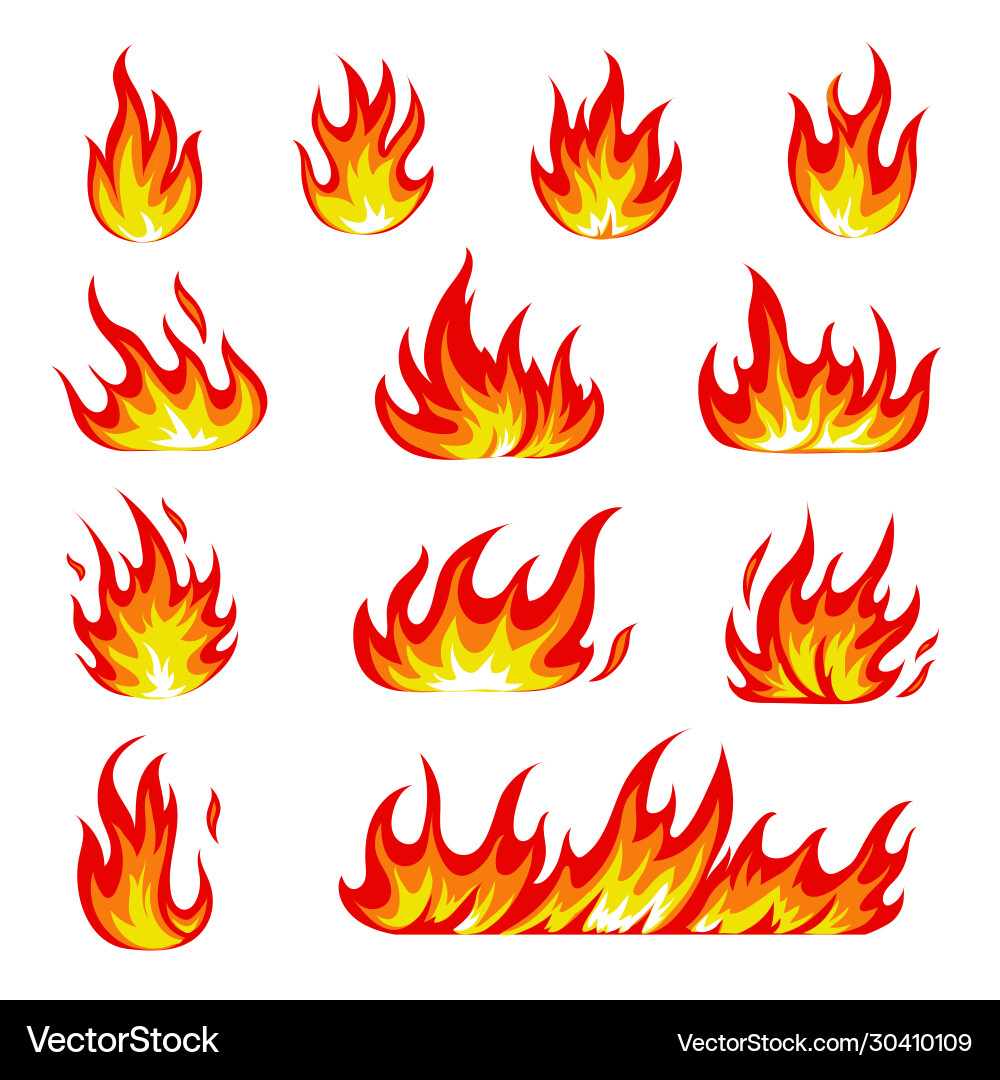 Cartoon fire icons set flame symbols Cartoon fire icons set flame symbols vector image