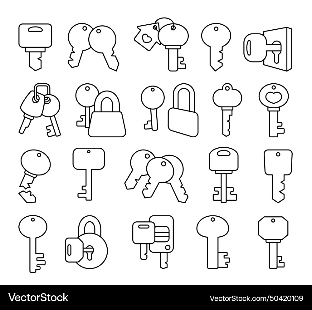 Different keys with keychain coloring page home vector image
