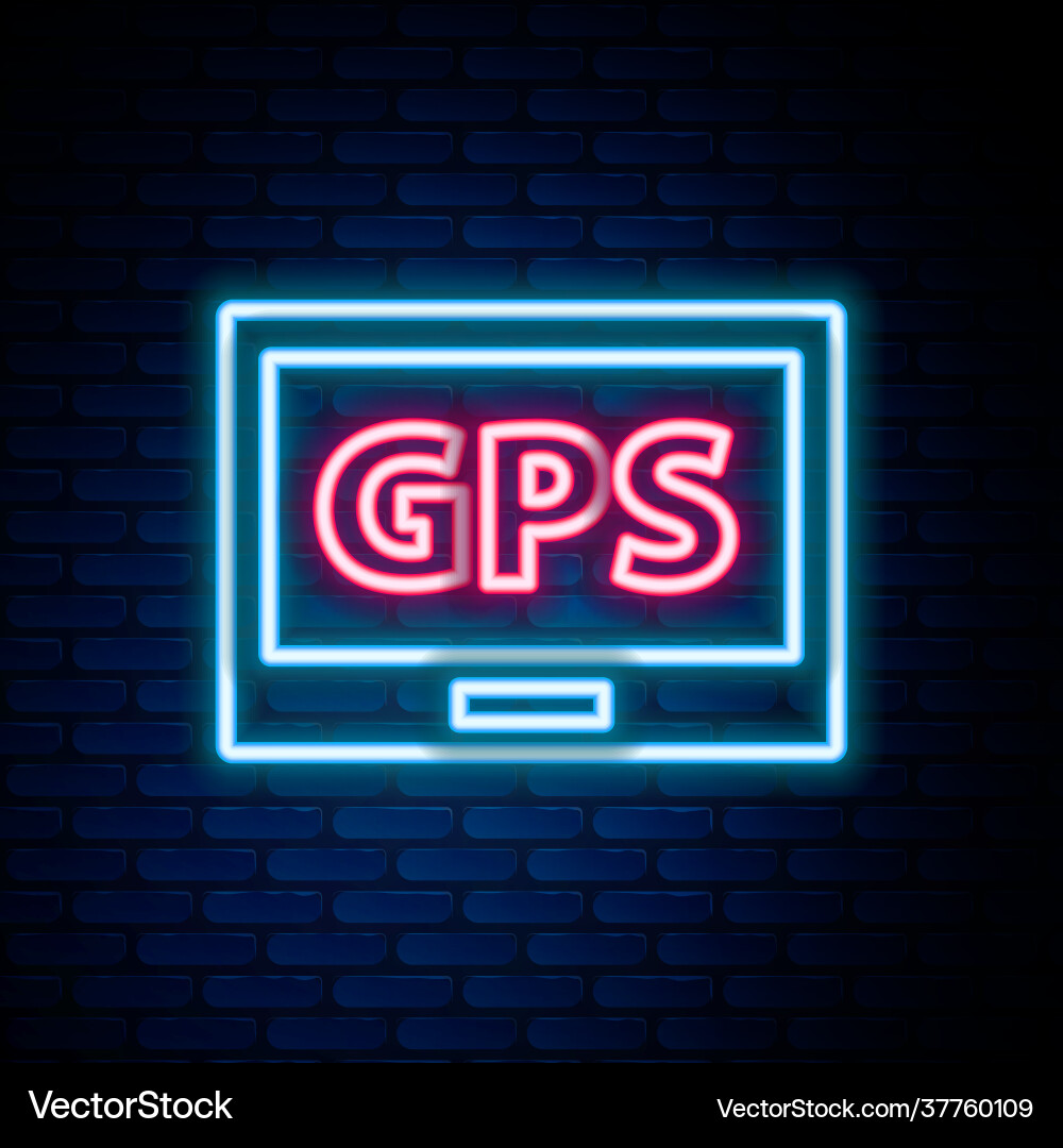 Glowing neon line gps device with map icon Glowing neon line gps device with map icon Vector Image