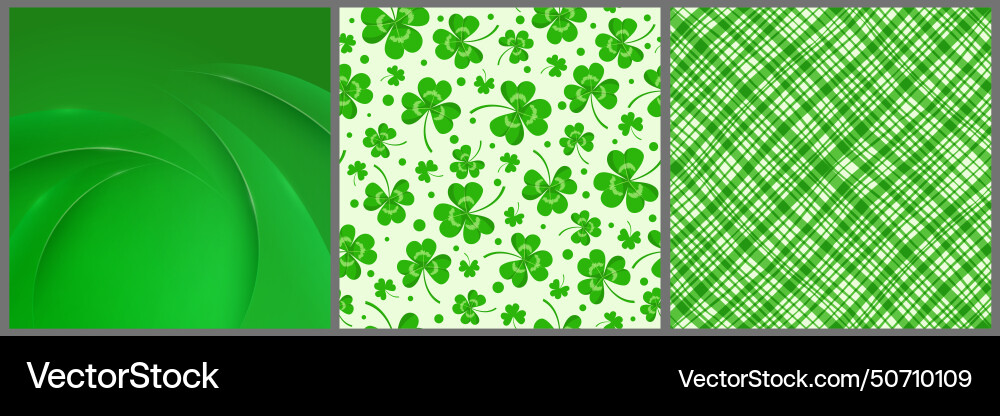 Green background and seamless pattern with clover Vector Image