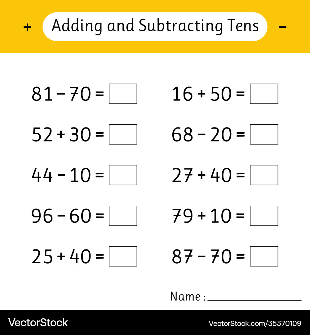Hinzufügen und Subtraktion von Tens Mathematik Mathematik Mathematik Mathematik Hinzufügen und Subtraktion von Tens Mathematik Mathematik Mathematik Mathematik vektorbild