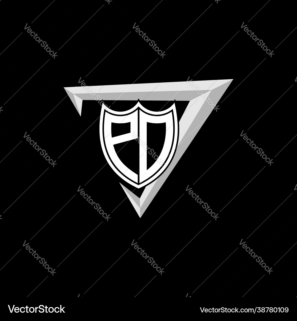 Initial letter p o shield shape with triangular Vector Image