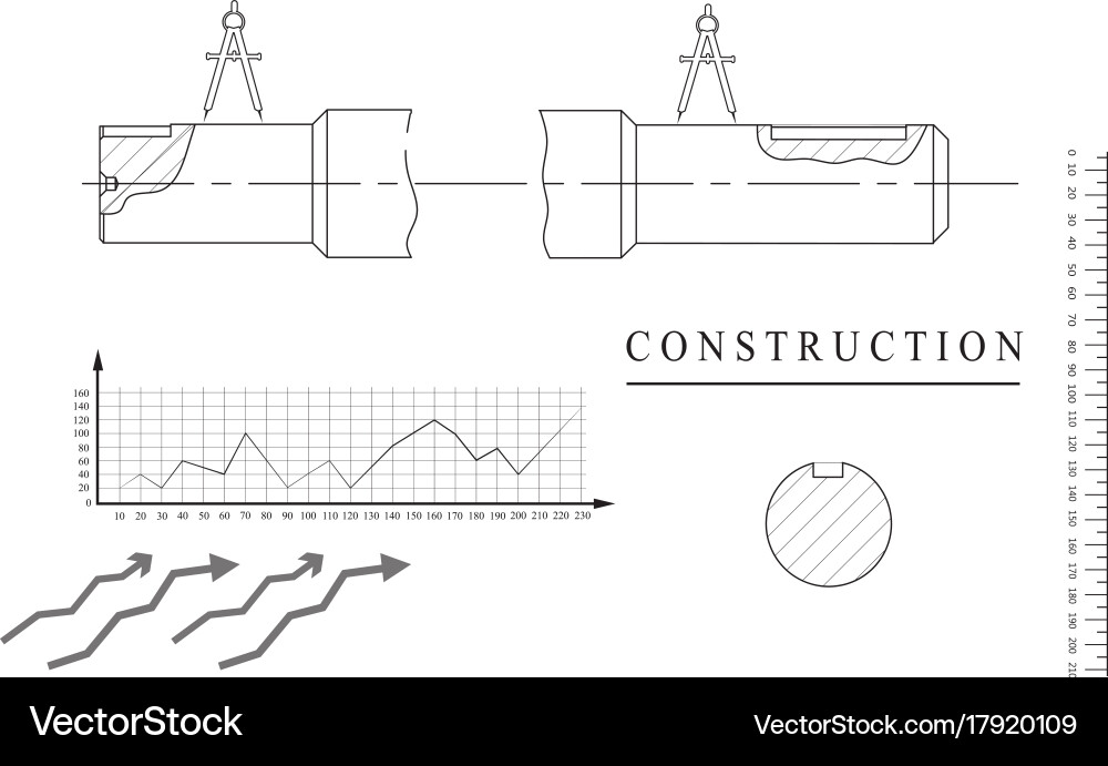 Machine-building drawings on a white background Vector Image