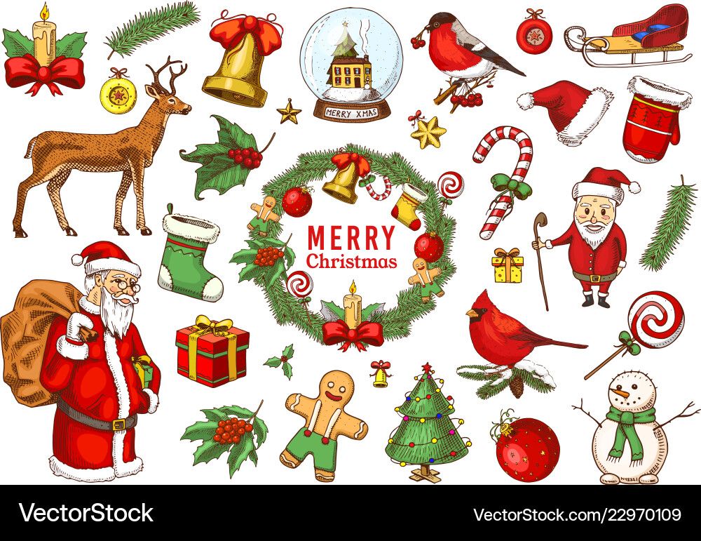 Merry Christmas & New Year Elements vector image