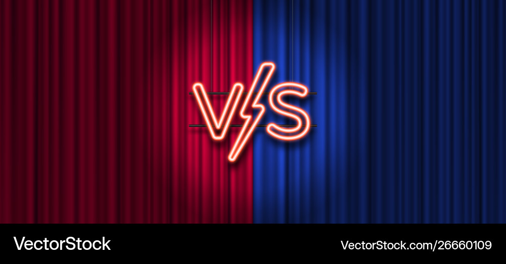 Neon versus logo on red and blue curtain Neon versus logo on red and blue curtain vector image