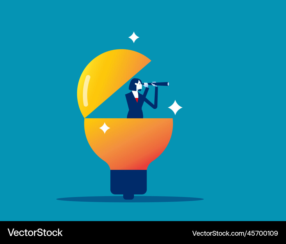Open lightbulb idea using binoculars to see vector image