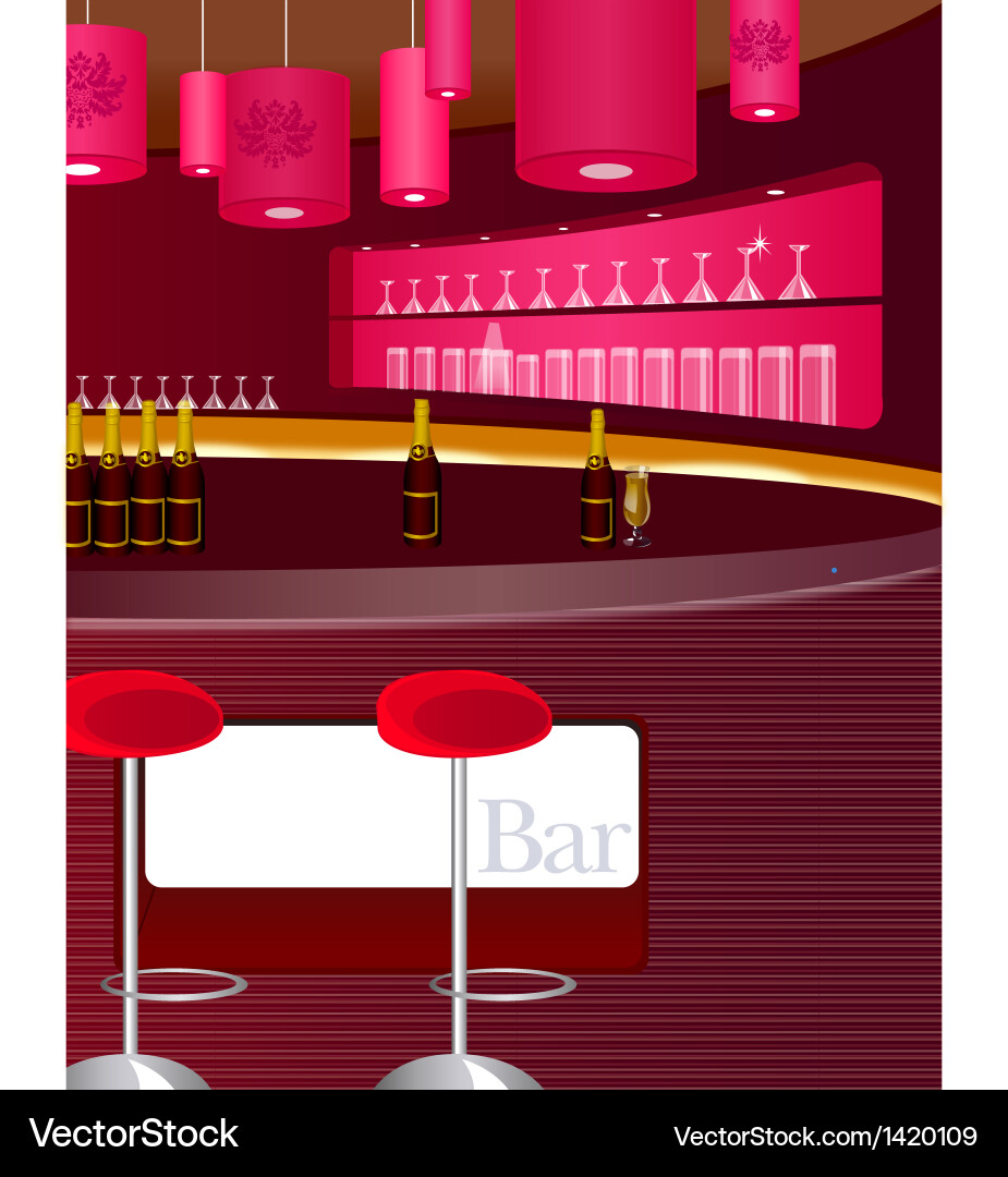 Red Bar Counter with Stools Vector Image