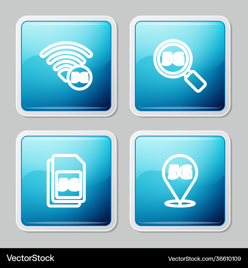 Set line 5g network search sim card and location vector image