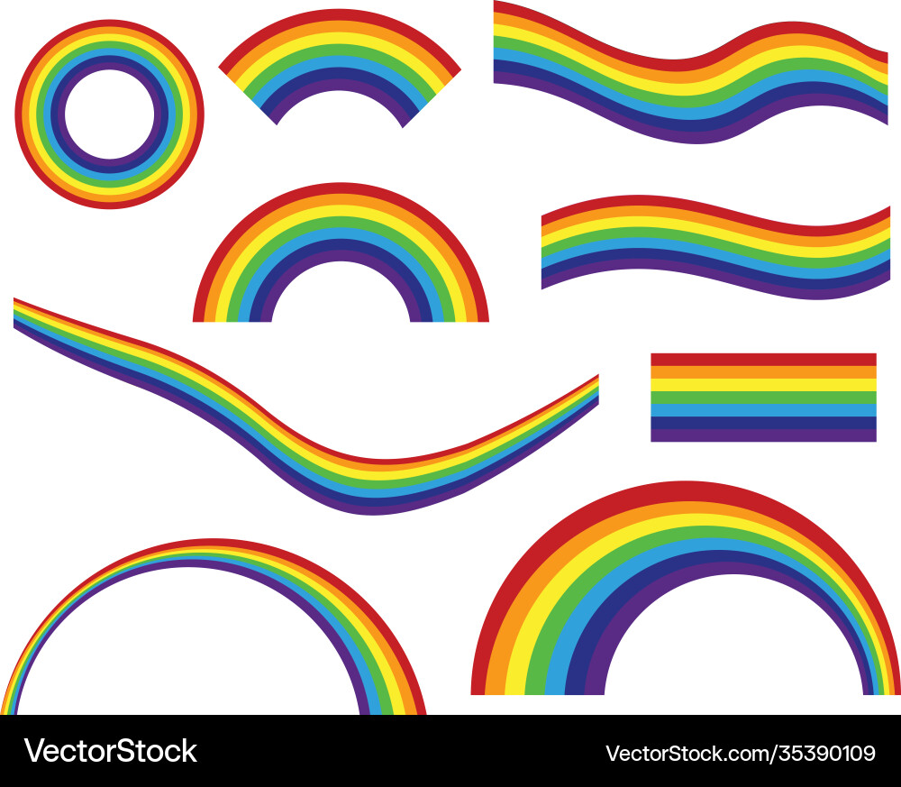 Set rainbows in different shape isolated Set rainbows in different shape isolated Vector Image