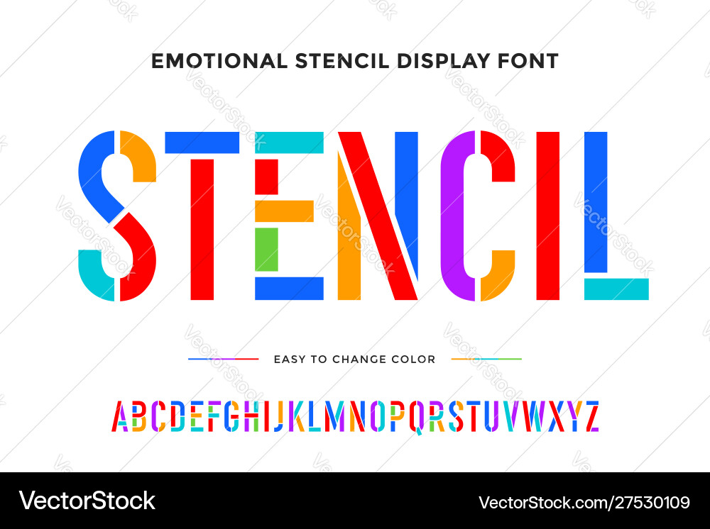 Stencil font colorful condensed alphabet vector image