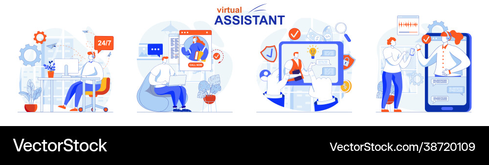 Virtual assistant concept set clients write Virtual assistant concept set clients write Vector Image