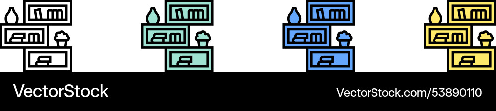Bücherregal-Symbol Umriss grün blau und gelb Bücherregal-Symbol Umriss grün blau und gelb vektorbild
