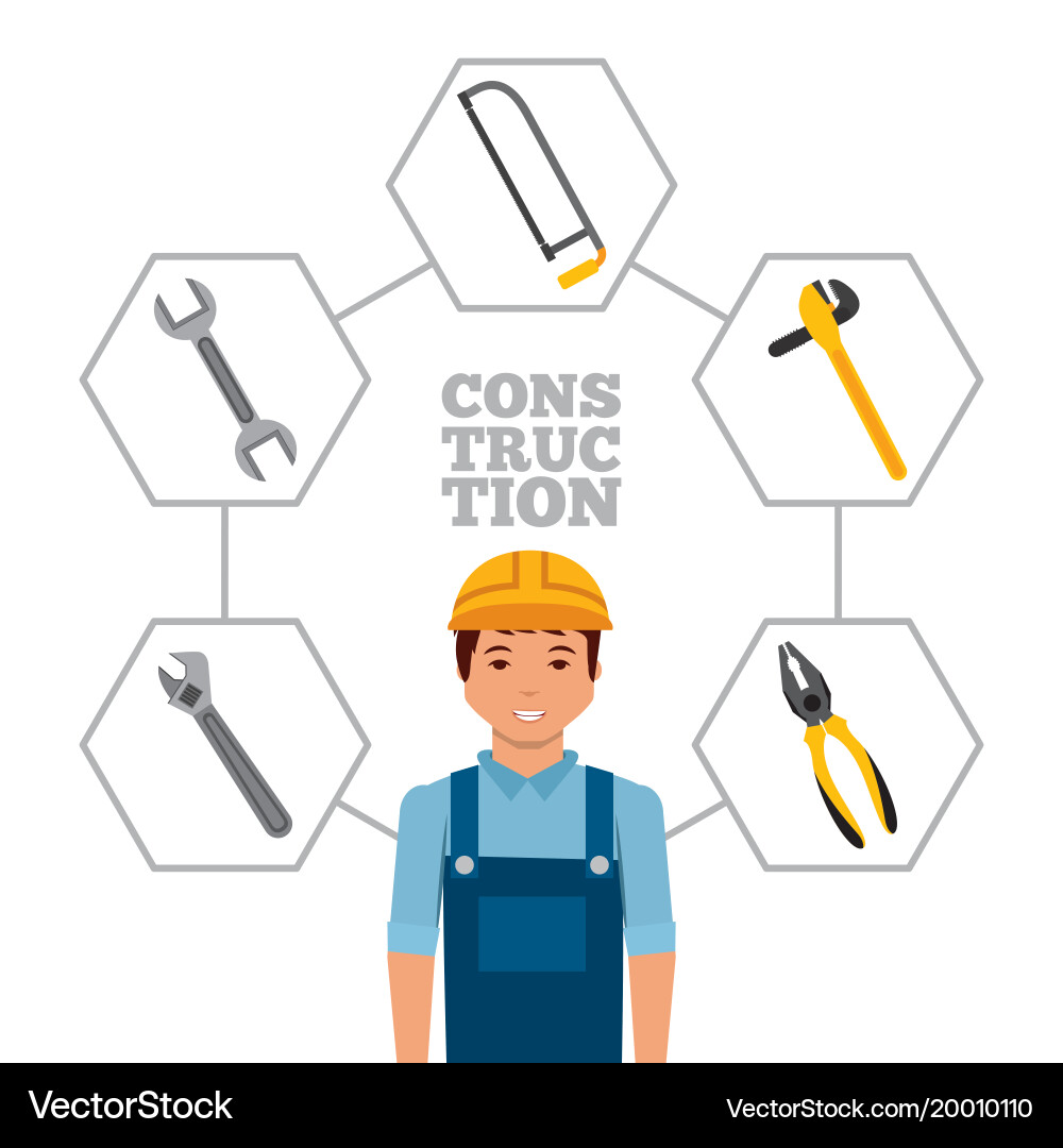 Construction worker with helmet and tools Vector Image