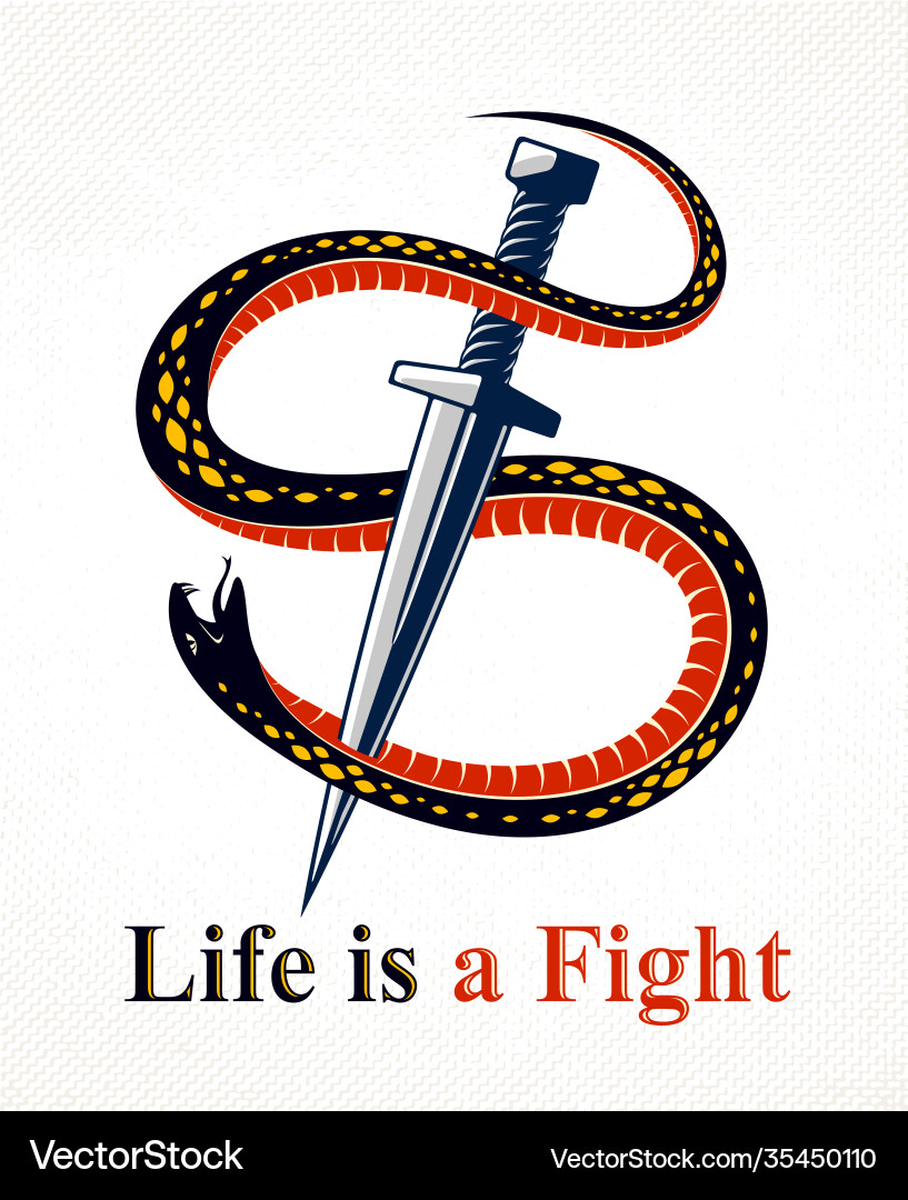 Dagger kills a snake defeated serpent wraps Dagger kills a snake defeated serpent wraps vector image