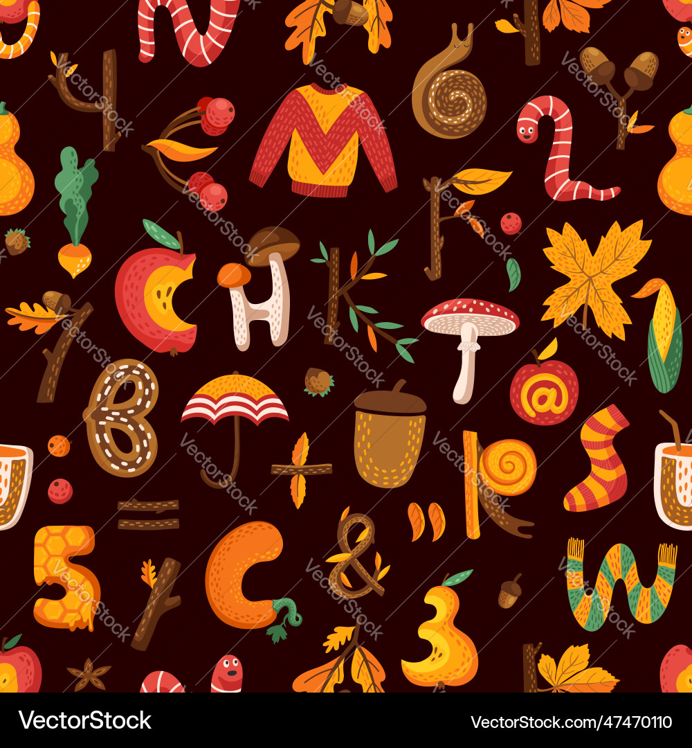 Fall Harvest Letters & Numbers vector image