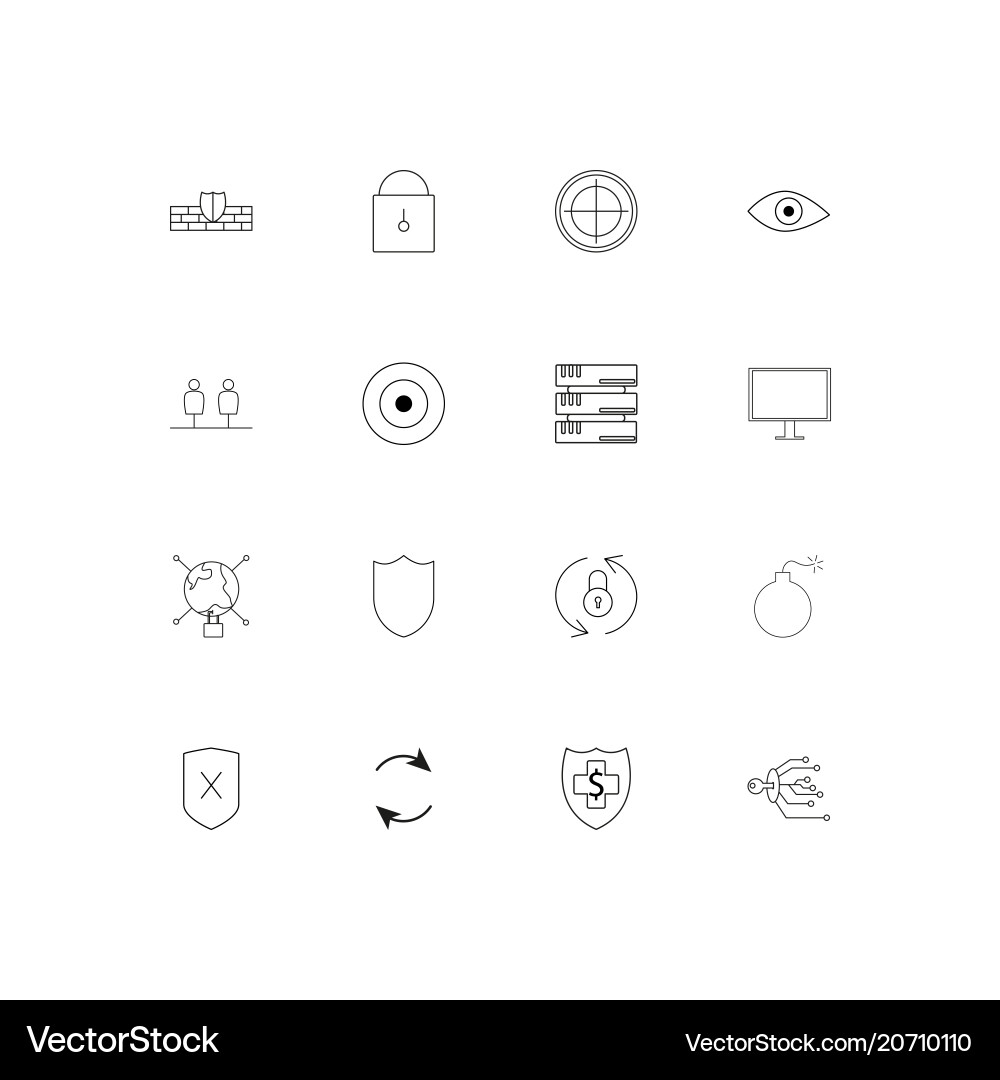 Internet security simple linear icons set vector image