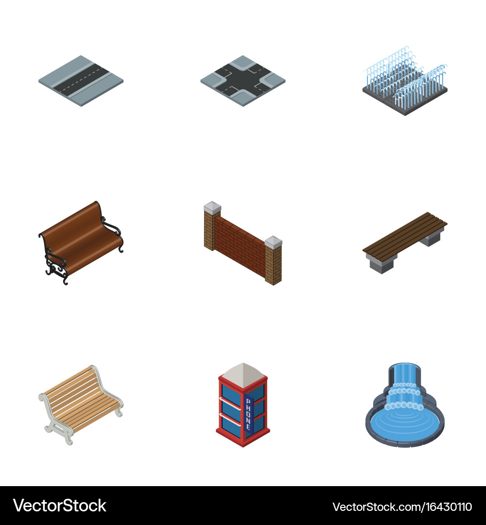 Isometric architecture set of bench path Vector Image