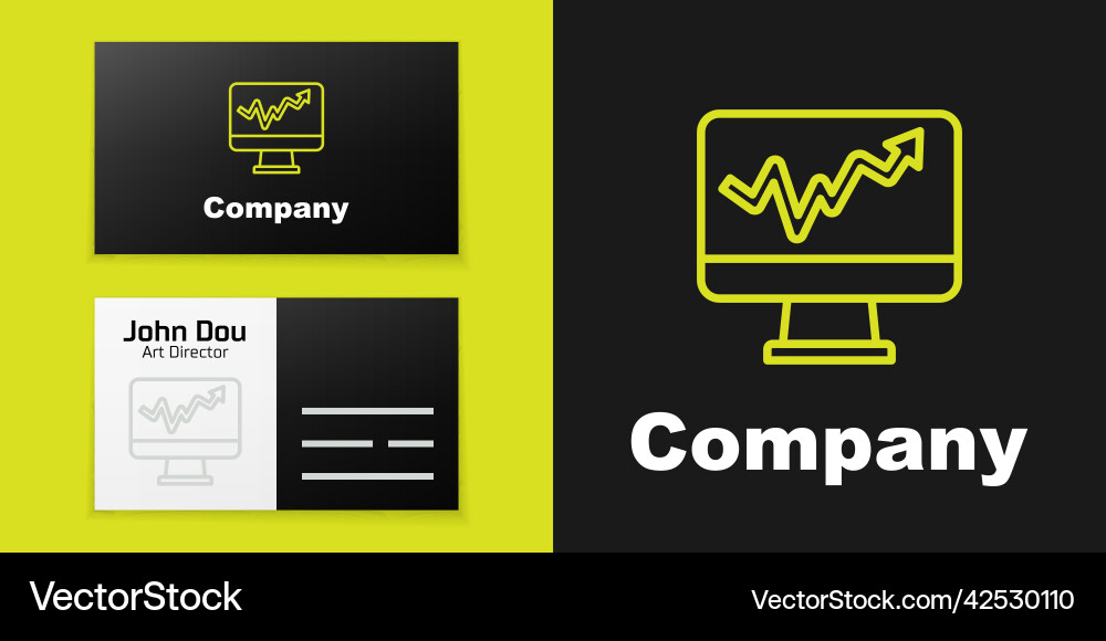Logotype line computer monitor with graph chart vector image