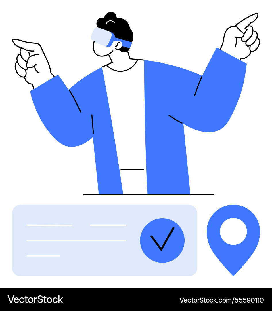 Man with vr headset pointing accompanied Man with vr headset pointing accompanied vector image