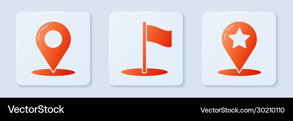 Set flag map pin and pointer with star white Set flag map pin and pointer with star white vector image