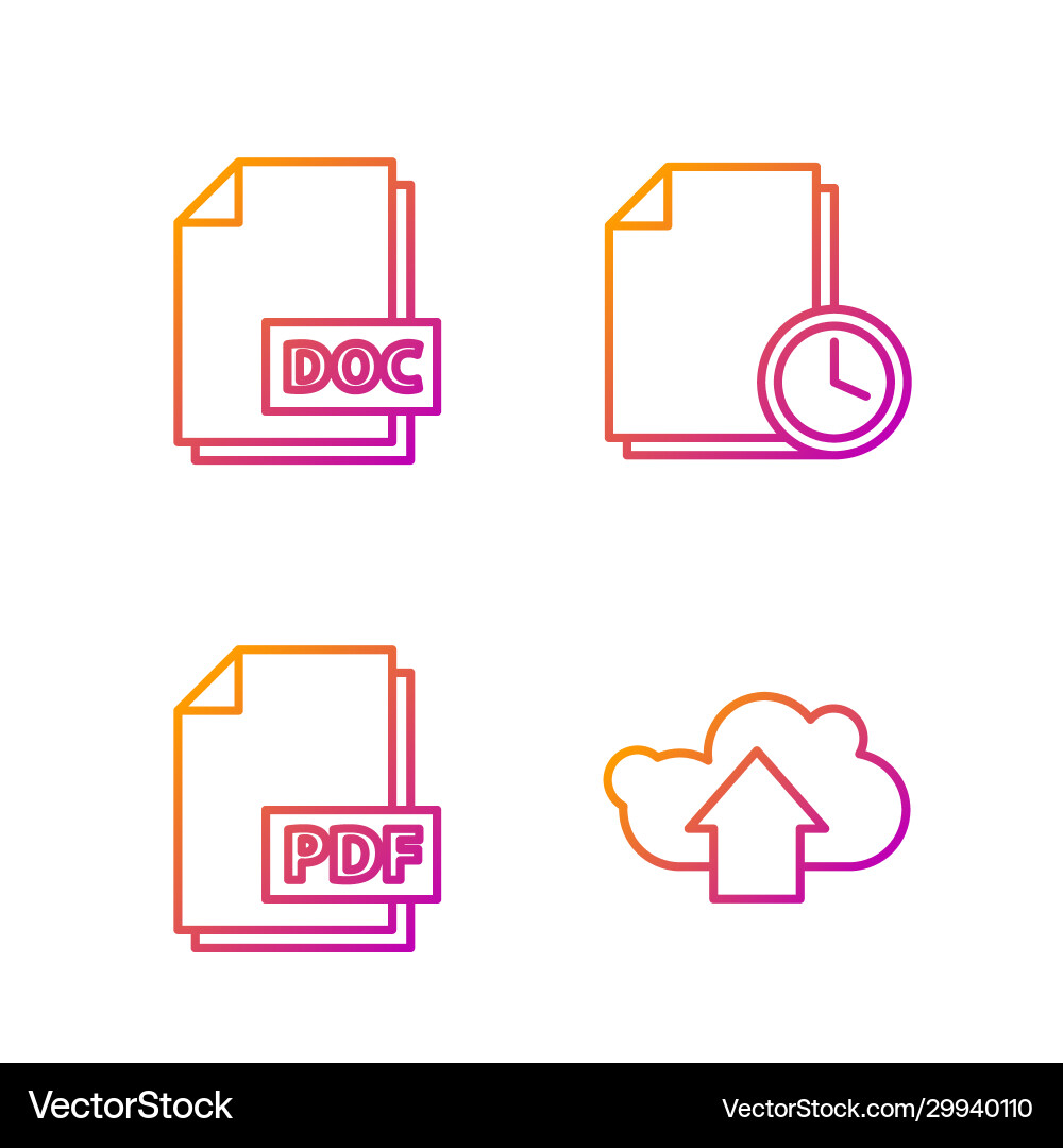 Set line cloud upload pdf file document doc Vector Image