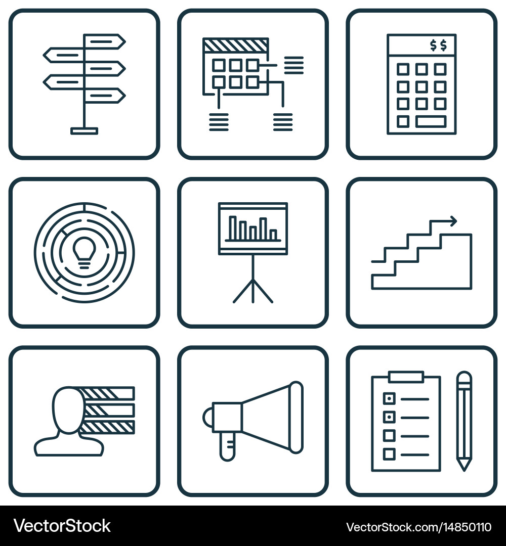 Set of 9 project management icons includes Vector Image