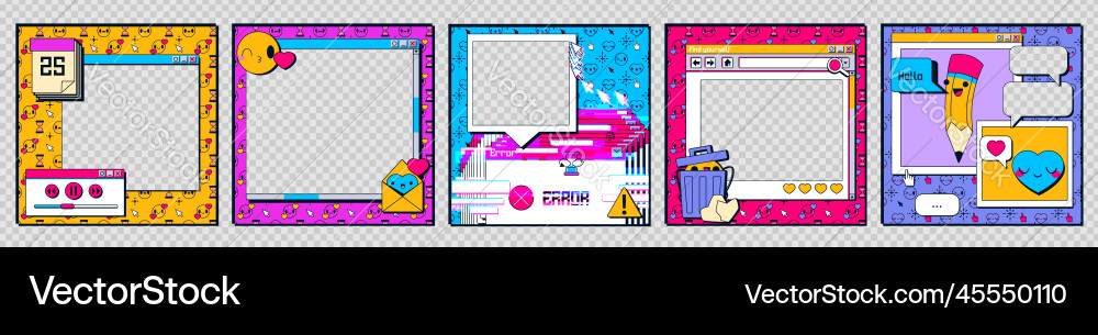 Set of retro 90s software frames on transparent Set of retro 90s software frames on transparent vector image