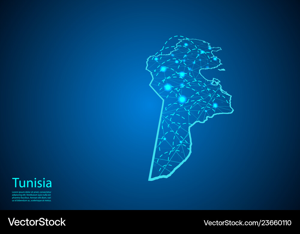 Tunisia map with nodes linked by lines concept Tunisia map with nodes linked by lines concept vector image