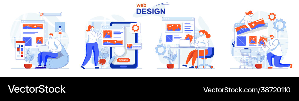 Web design concept set designers create site Web design concept set designers create site vector image