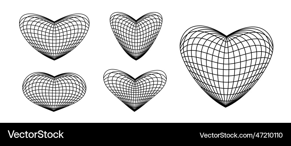 Wireframe heart shapes set grid design element Vector Image