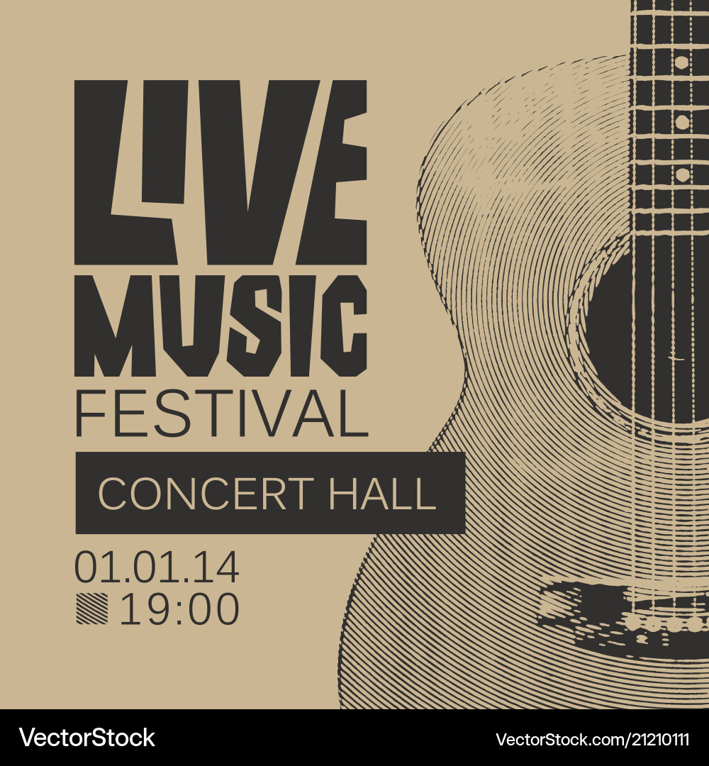 Banner for live music festival with guitar vector image