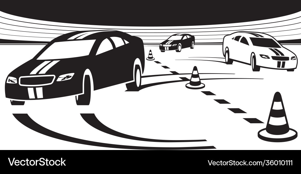 Cars on test drive track vector image