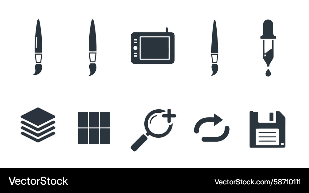 Digital art tools and functions icons paintbrush Vector Image